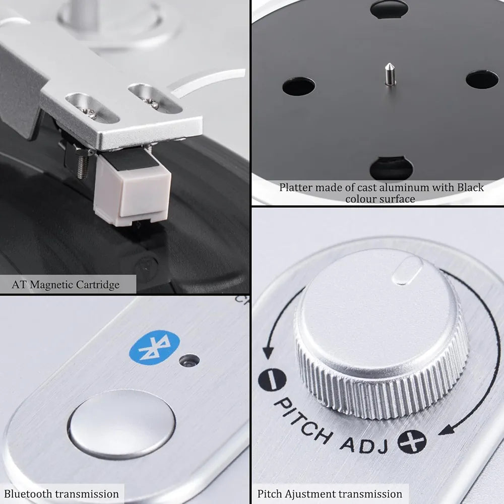 PR-100 2-Speed Belt Drive Vinyl Record Player 33/45 RPM, AT-3600L Mobile Magnetic Cartridge, Wireless Connection, Metal Case