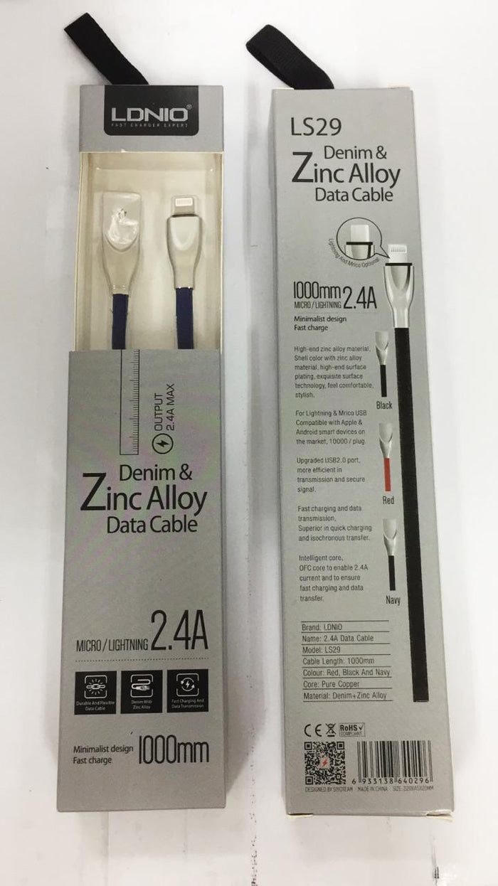 LDNIO LS29 Lightning Cable Fast Charging and Data Transfer Denim Design Cable (2.4A/1m) 4.9