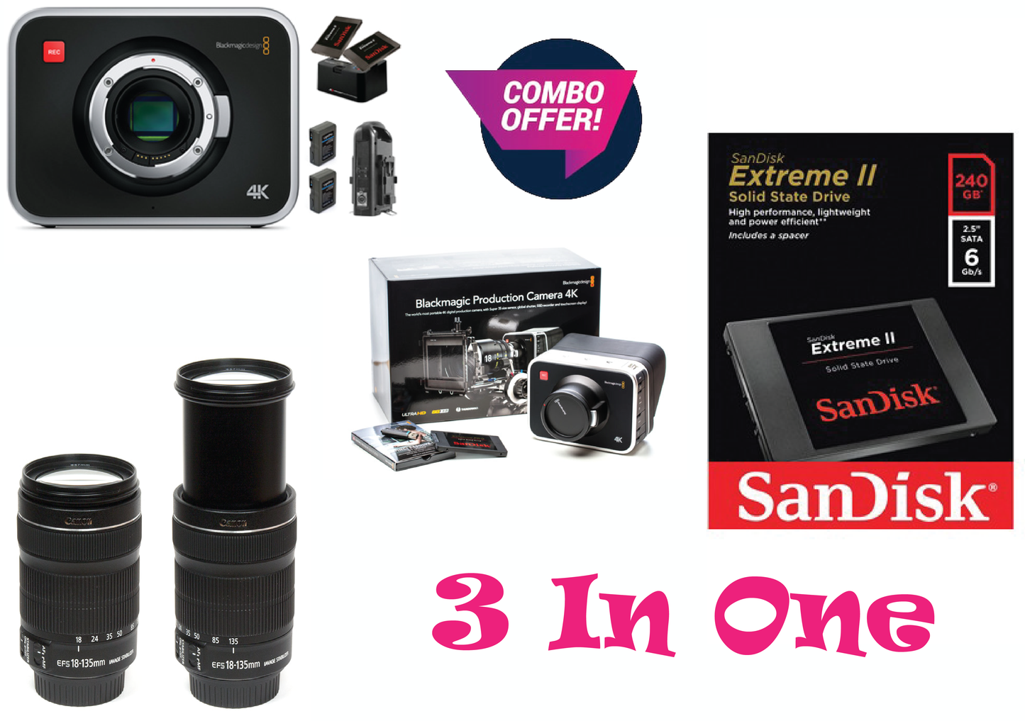 Blackmagic Design Production Camera 4K + Canan 18 x 135 +SandDisk  SSD 240 GB