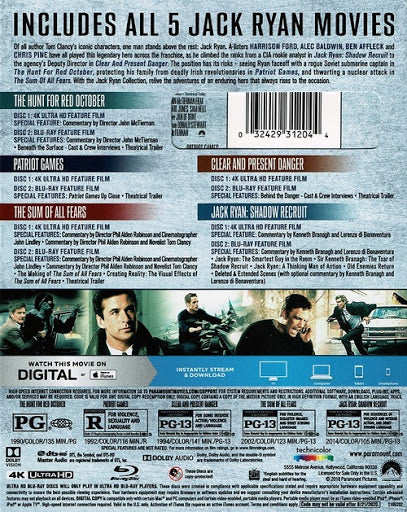 Jack Ryan Box set 5 Films 4K UHD + Blu-ray + Digital