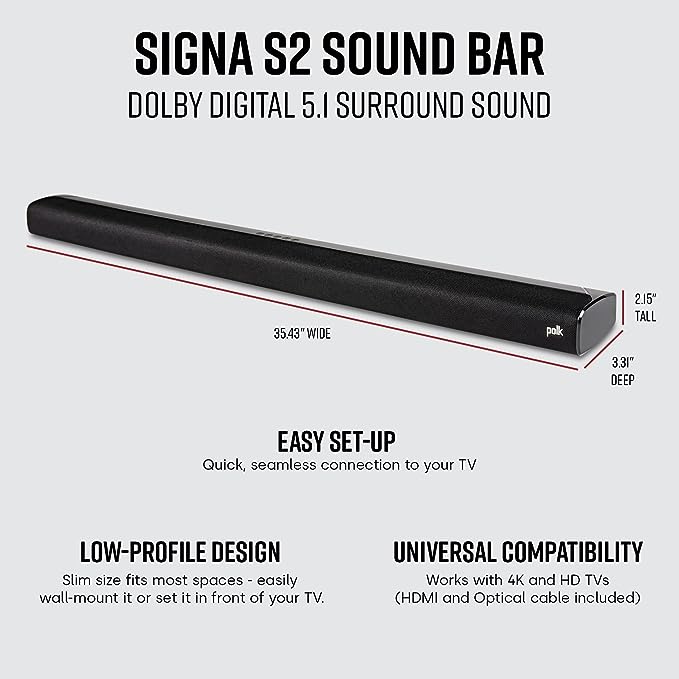 Polk Audio Signa S2 Ultra-Slim TV Sound Bar 