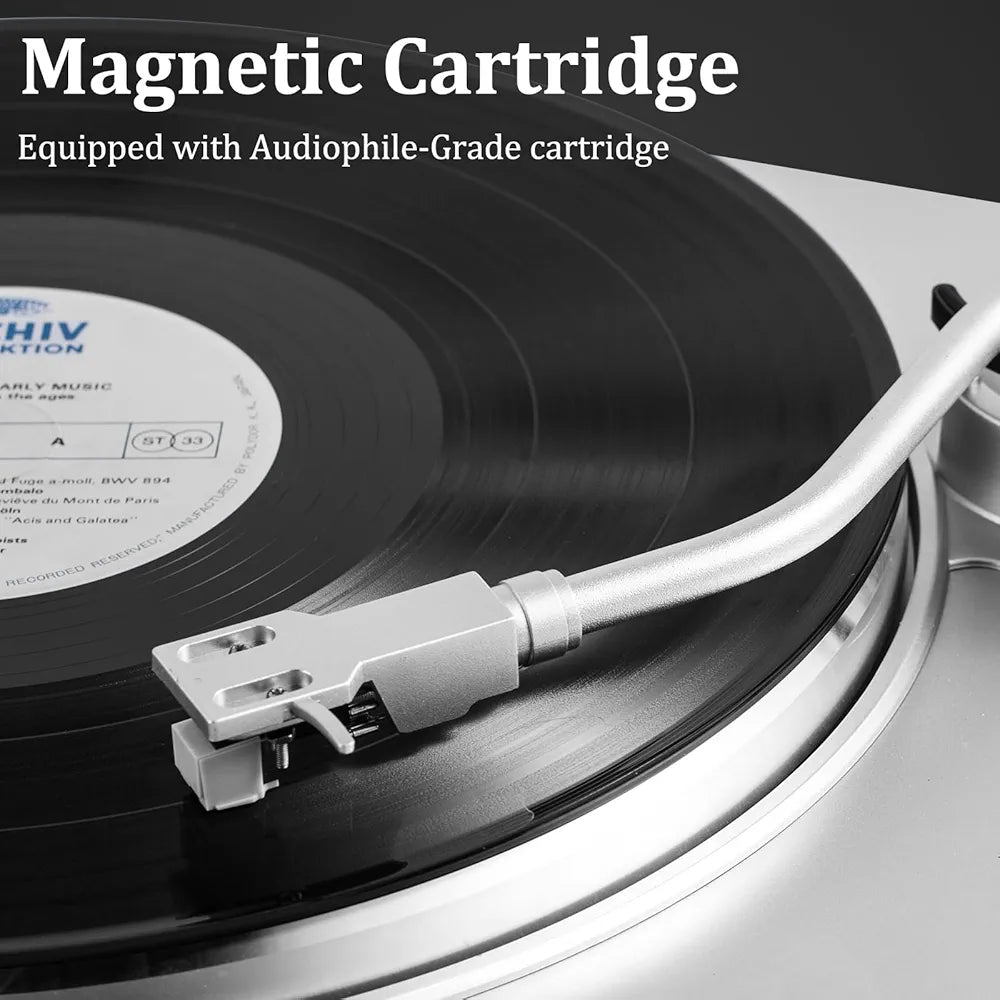 PR-100 2-Speed Belt Drive Vinyl Record Player 33/45 RPM, AT-3600L Mobile Magnetic Cartridge, Wireless Connection, Metal Case