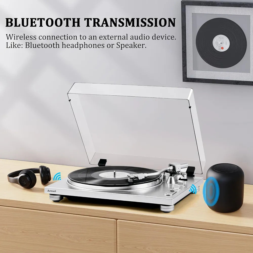 PR-100 2-Speed Belt Drive Vinyl Record Player 33/45 RPM, AT-3600L Mobile Magnetic Cartridge, Wireless Connection, Metal Case