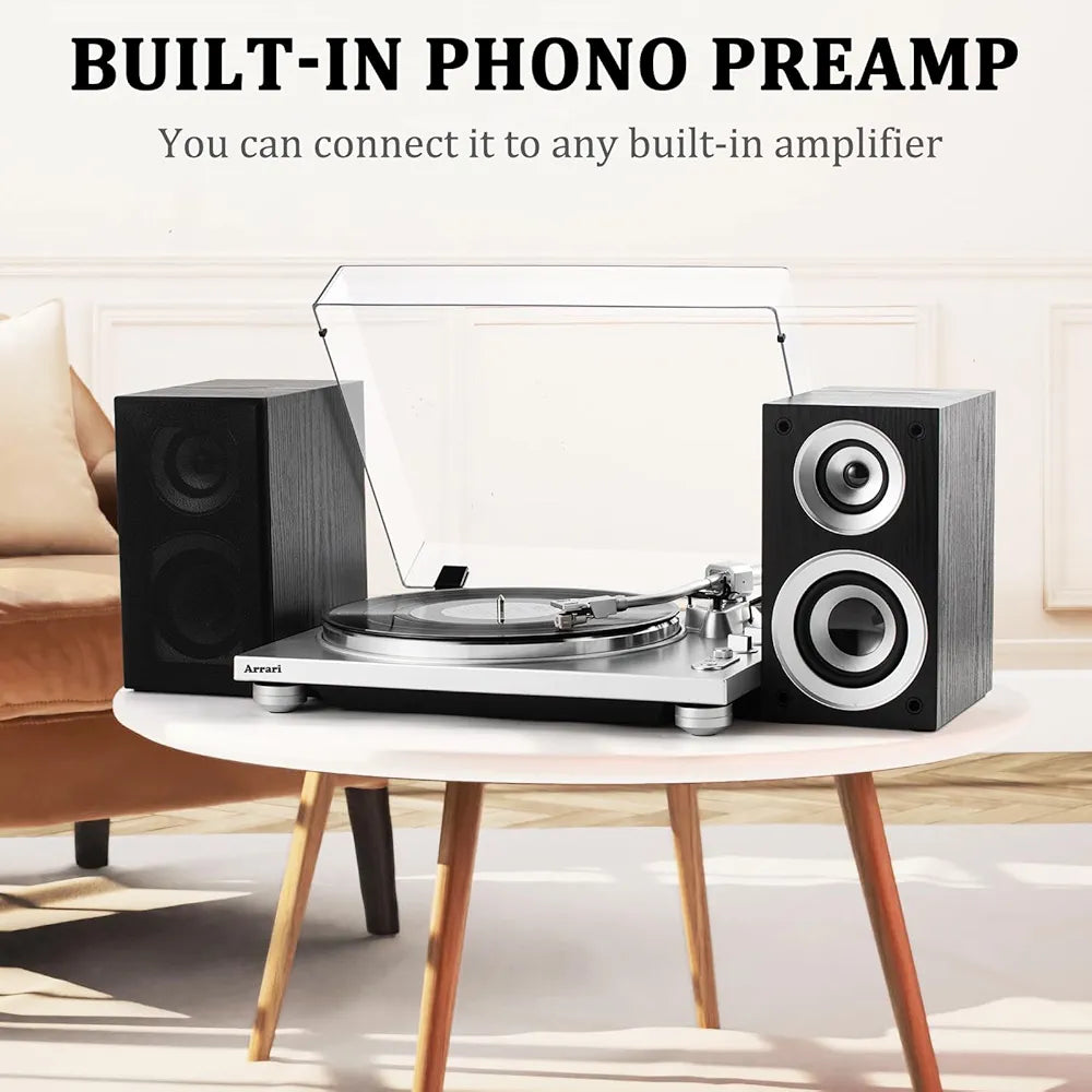 PR-100 2-Speed Belt Drive Vinyl Record Player 33/45 RPM, AT-3600L Mobile Magnetic Cartridge, Wireless Connection, Metal Case