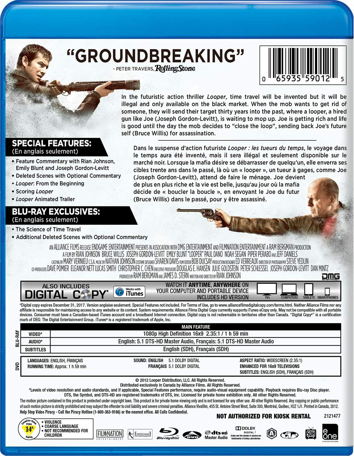 Looper (Blu-ray + DVD + Digital Copy) (Bilingual)