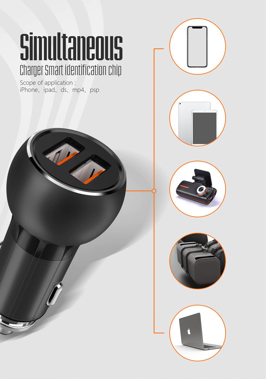 LDNIO Metal Car Charger 3.0 Quick Charge Dual USB Port (Black)