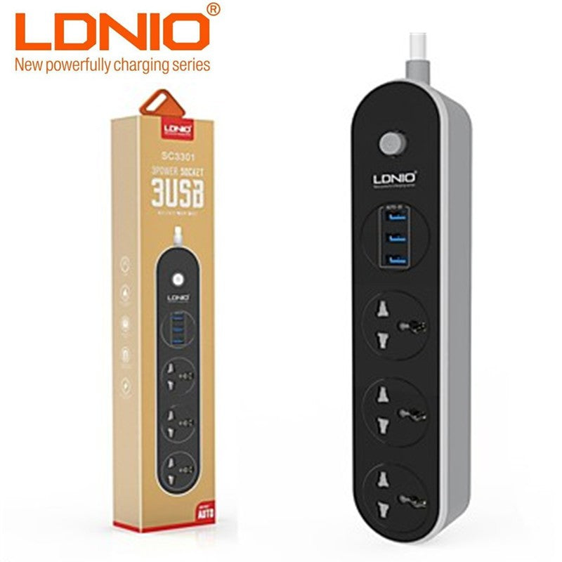 LDNIO SC3301 EU Plug 3 Port Power Strip USB Travel Adapter