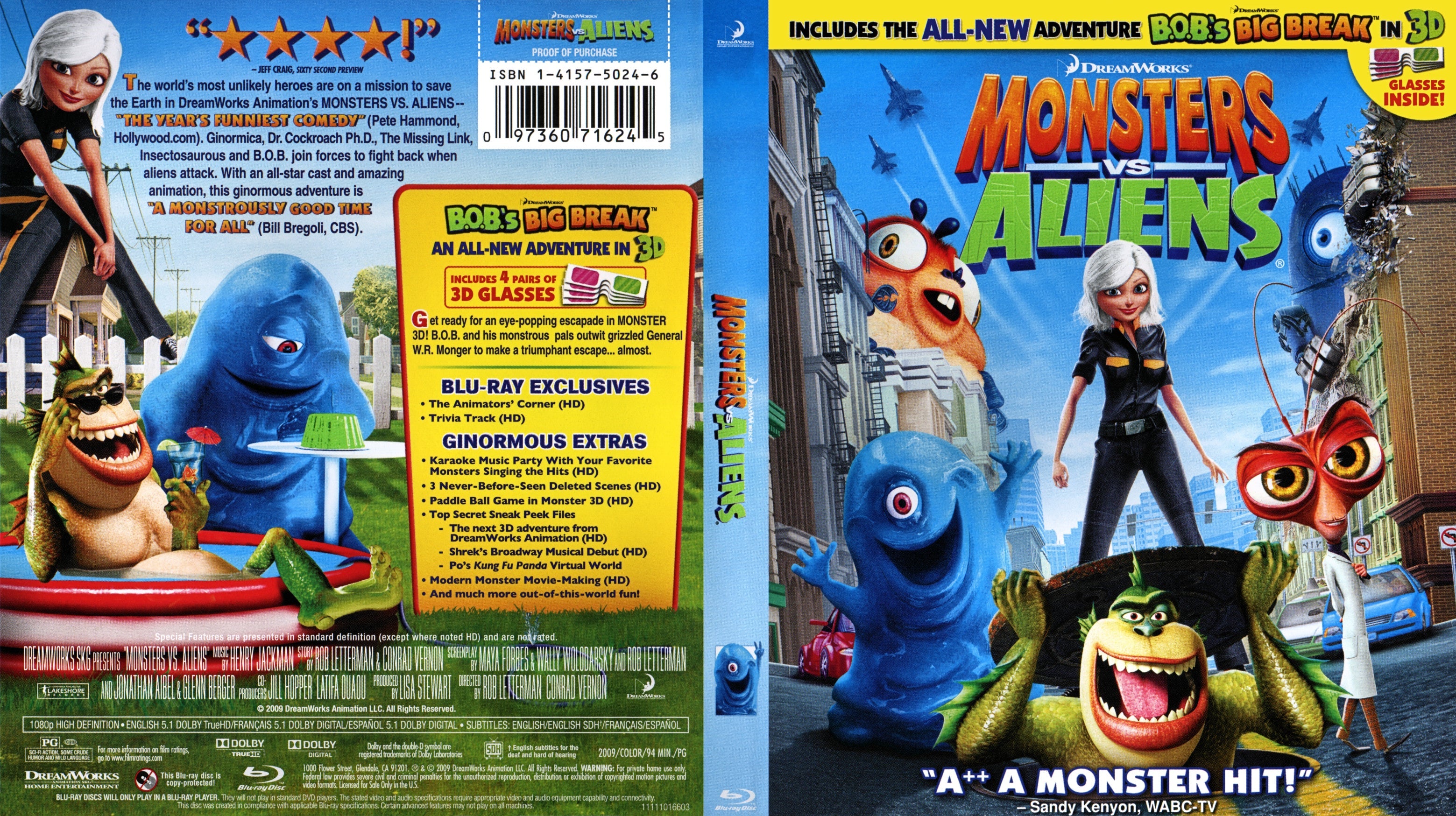Monsters Vs Aliens 3D (Blu-ray 3D + Blu ray + DVD) [2009]