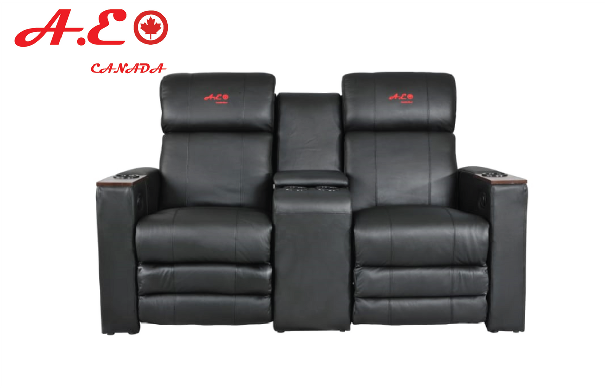 A.E Canada Manual Double Recliner Sofa  Leather Black