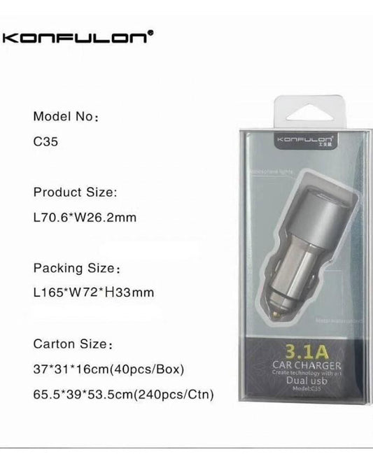 Konfulon C35 Car Charger  Dual port lighter charger KONFULON C35 3.1A