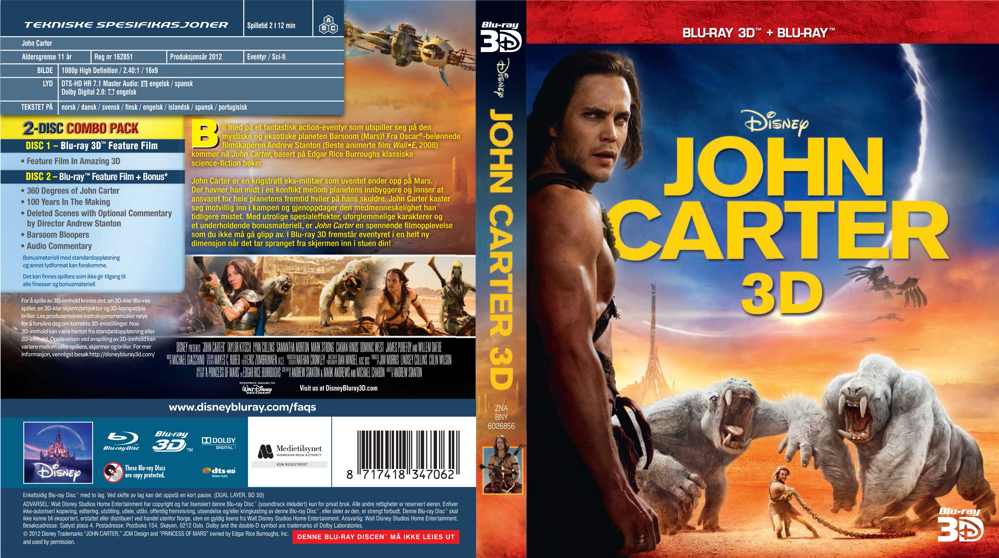 John Carter  Blu-Ray + Blu-Ray 3D